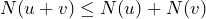 N(u + v) \leq N(u) + N(v)