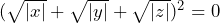 (\sqrt{|x|} + \sqrt{|y|} + \sqrt{|z|})^2 = 0