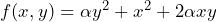 f(x,y) = \alpha y^2 + x^2 + 2\alpha xy
