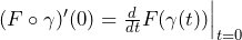 (F \circ \gamma)'(0) = \frac{d}{dt} F(\gamma(t)) \Big|_{t=0}