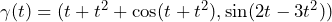 \gamma(t) = (t + t^2 + \cos(t + t^2), \sin(2t - 3t^2))