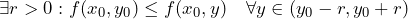 \exists r > 0 : f(x_0, y_0) \le f(x_0, y) \quad \forall y \in (y_0 - r, y_0 + r)
