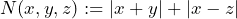 N(x,y,z) := |x + y| + |x - z|
