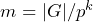 m = |G| / p^k