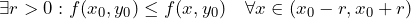 \exists r > 0 : f(x_0, y_0) \le f(x, y_0) \quad \forall x \in (x_0 - r, x_0 + r)